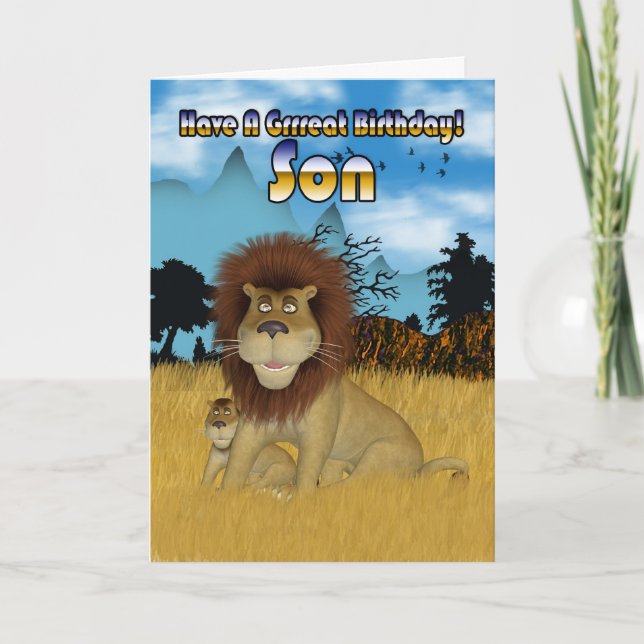 Carte d'anniversaire du fils - Lion Et Cub (Devant)