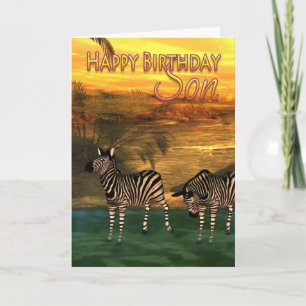 Carte d'anniversaire du fils Zebras dans l'eau