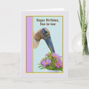 Carte d'anniversaire du gendre avec cigogne et fle