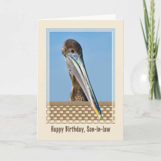 Carte d'anniversaire du gendre avec pélican Brown (Devant)