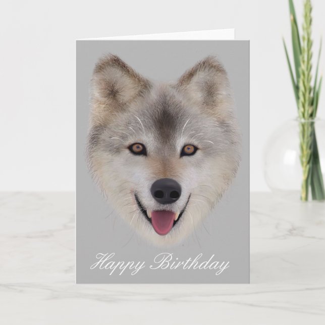 Carte d'anniversaire du loup de neige (Devant)