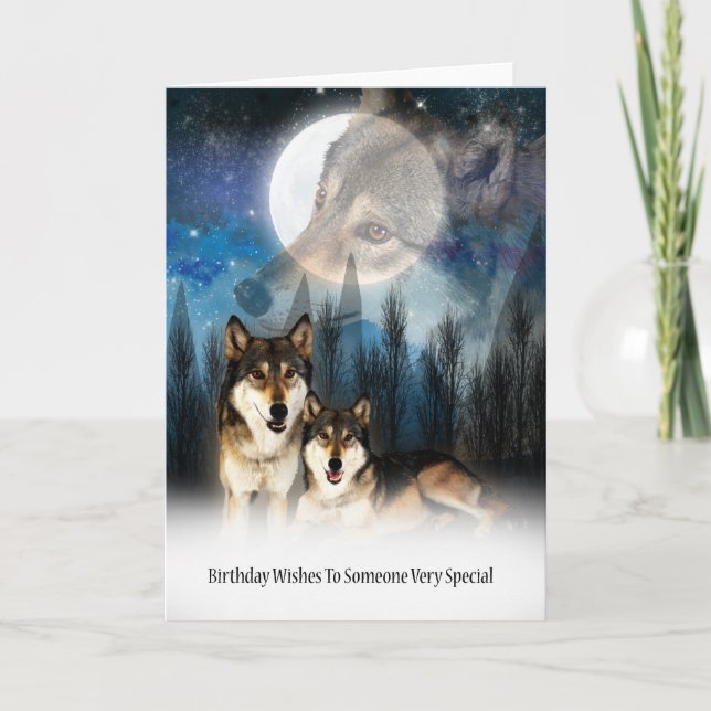 Carte d'anniversaire du loup de style indien améri (Devant)