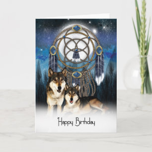 Carte d'anniversaire du loup de style indien améri