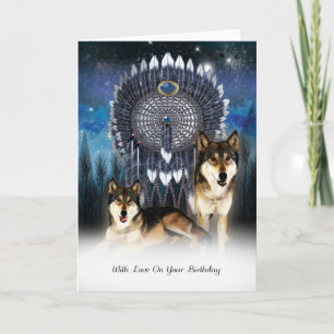 Carte d'anniversaire du loup de style indien améri