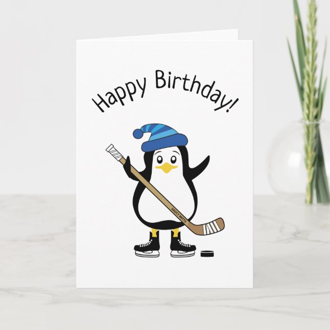 Carte d'anniversaire du manchot de hockey (Devant)
