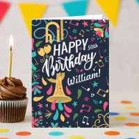 Carte d'anniversaire du musicien de trompette colo