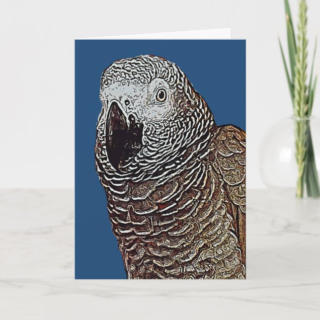 Carte d'anniversaire du perroquet gris africain (Devant)