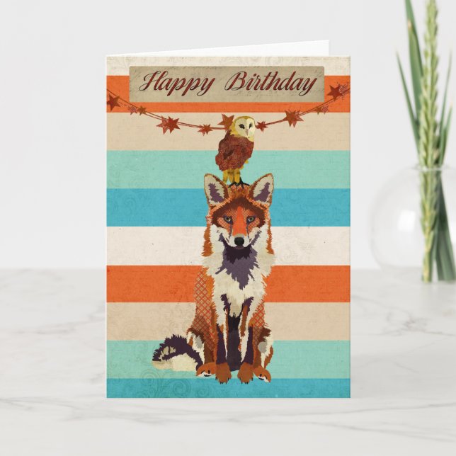 Carte d'anniversaire du renard et de la chouette d (Devant)