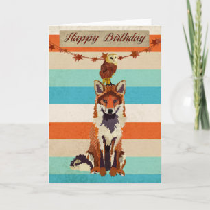 Carte d'anniversaire du renard et de la chouette d