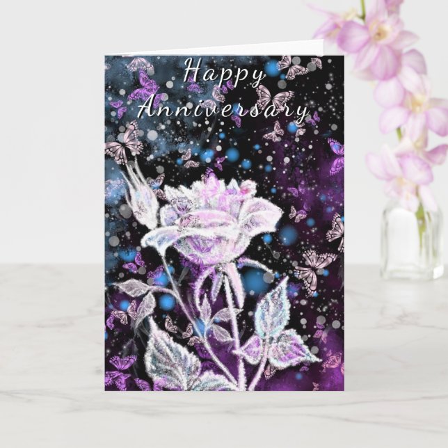Carte d'anniversaire du Rose d'hiver et des papill (Orchidée)