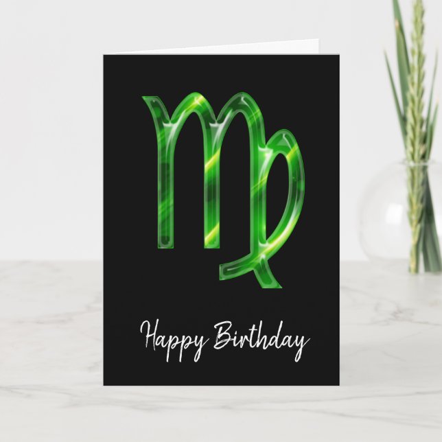 Carte d'anniversaire du symbole Virgo vert (Devant)