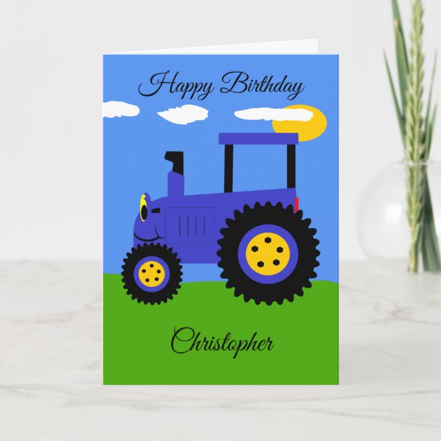 Carte d'anniversaire du tracteur bleu (Devant)