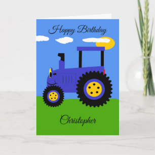 Carte d'anniversaire du tracteur bleu