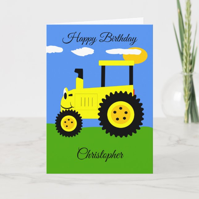 Carte d'anniversaire du tracteur jaune (Devant)