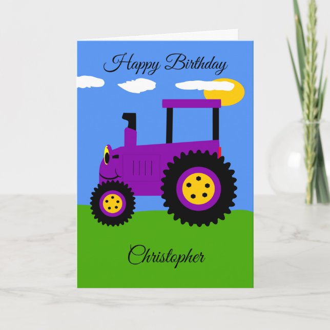 Carte d'anniversaire du tracteur pourpre (Devant)