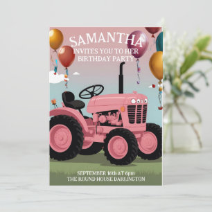 Carte d'anniversaire du Tracteur rose mignonne