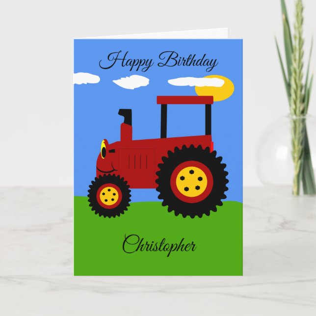 Carte d'anniversaire du tracteur rouge (Devant)