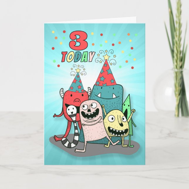Carte d'anniversaire du troisième monstre coloré d (Devant)