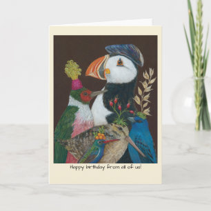 Carte d'anniversaire d'un groupe d'oiseaux de notr