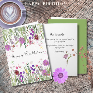 Carte d'anniversaire élégante aux fleurs sauvages