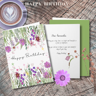 Carte d'anniversaire élégante aux fleurs sauvages