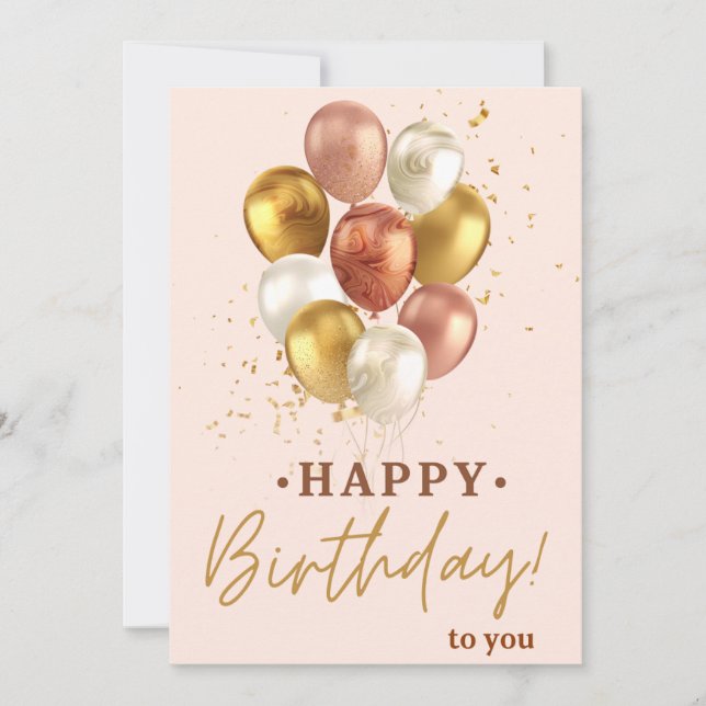 Carte d'anniversaire élégante avec ballons dorés e (Devant)
