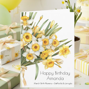 Carte d'anniversaire élégante de mars avec jonquil