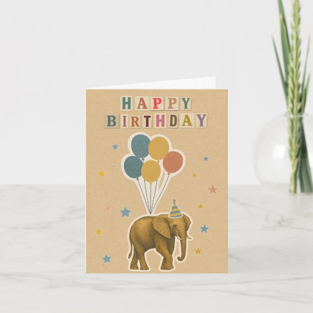 Carte d'anniversaire éléphant avec ballons (Devant)