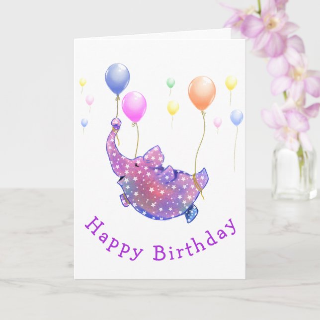 Carte d'anniversaire Elephant Flying Colorful Ball (Orchidée)