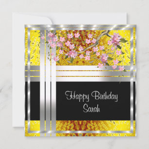 Carte d'anniversaire en or d'argent floral
