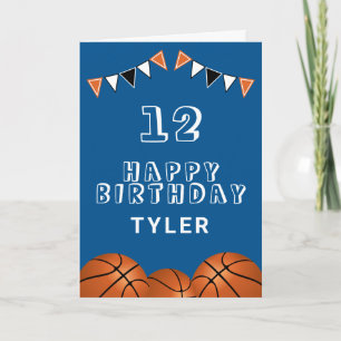 Carte d'anniversaire enfant ballon de basket et dr