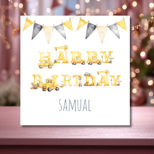 Carte d'anniversaire enfant jaune et bleu de const