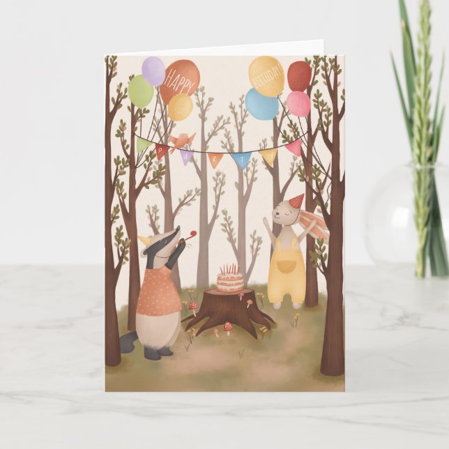 Carte d'anniversaire Enfants mignonne Bois Animaux (Devant)