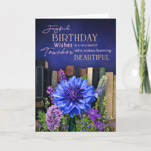 Carte d'anniversaire étagère à livres Blue Bloom p