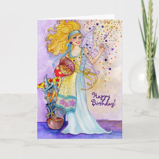 Carte d'anniversaire féerique de confettis (Devant)