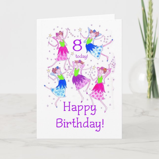 Carte d'anniversaire "Fées" 8e (Devant)