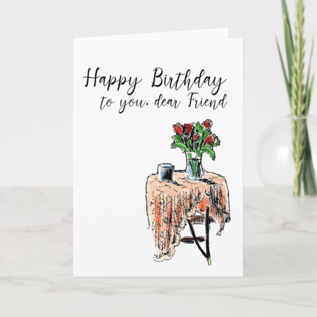 Carte d'anniversaire féminine, carte d'amitié (Devant)