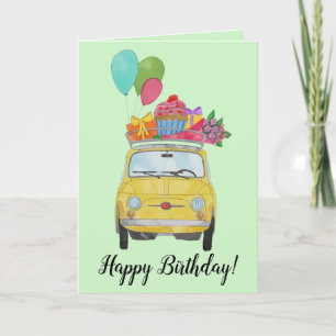 Carte d'anniversaire Fiat 500 Retro Jaune