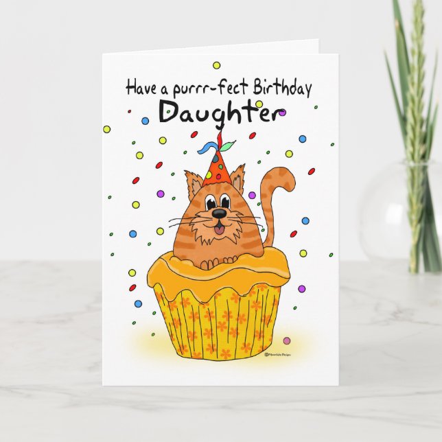 carte d'anniversaire fille avec chat cupcake ginge (Devant)