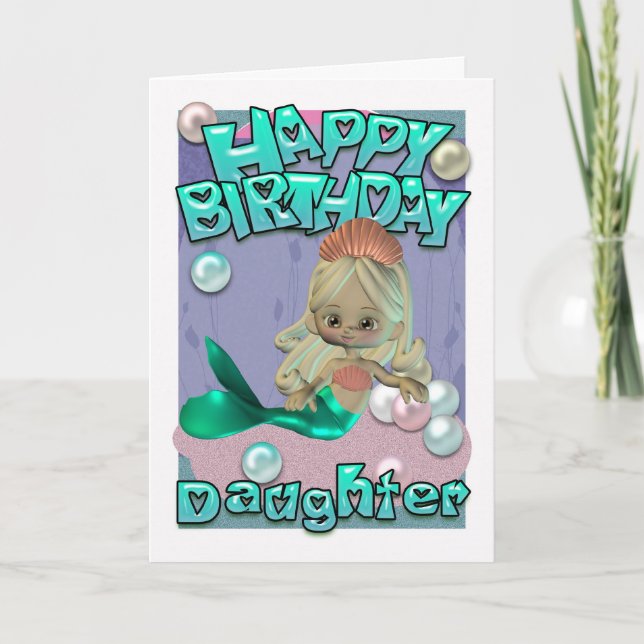 Carte d'anniversaire fille avec sirène (Devant)