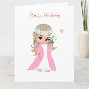Carte d'anniversaire fille fée mignonne