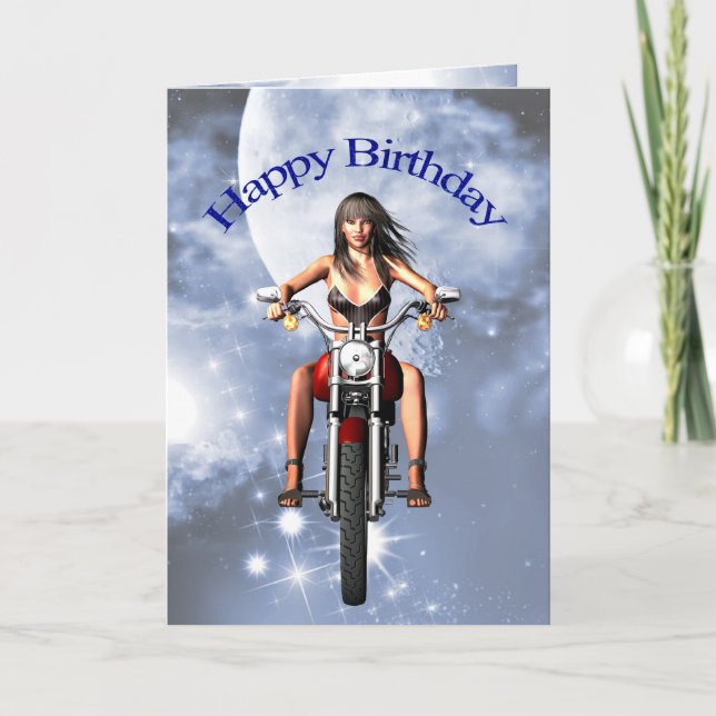 Carte d'anniversaire fille moto (Devant)
