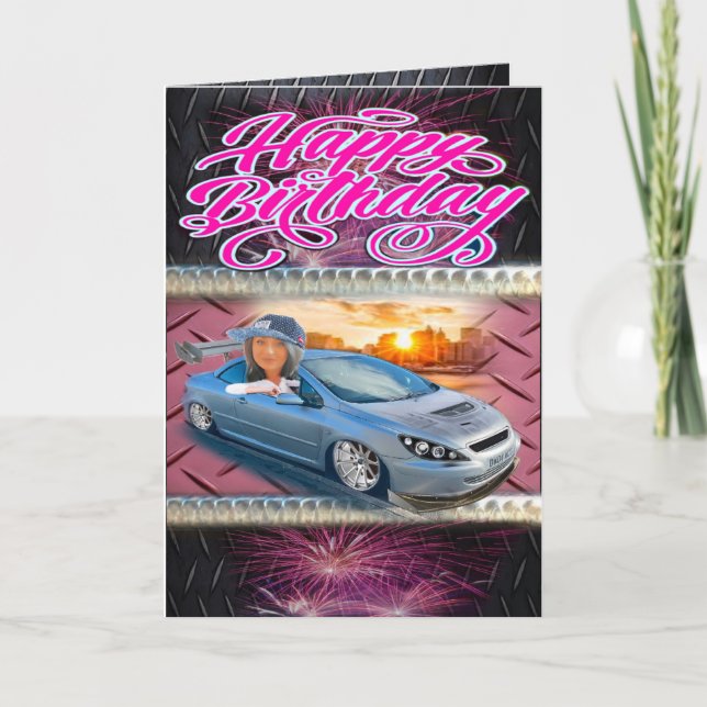 Carte d'anniversaire fille racer (Devant)