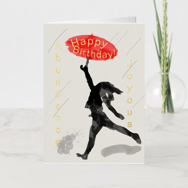 Carte d'anniversaire Fille Rouge parapluie Foil Pe (Recto)