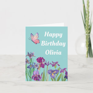 Carte d'anniversaire fleur d'iris bleue
