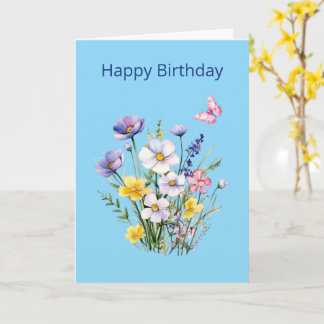 Carte d'anniversaire Fleurs avec papillon rose 1