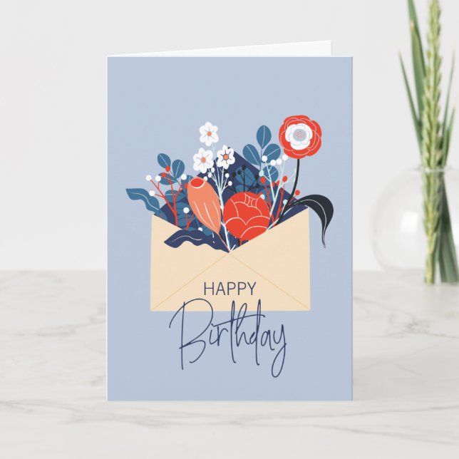 Carte d'anniversaire Floral bleu scandinave (Devant)