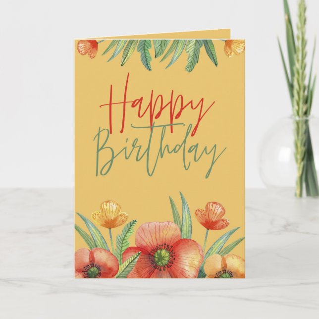Carte d'anniversaire Floral Fleur sauvage Watercol (Devant)