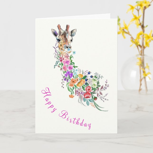 Carte d'anniversaire Floral Giraffe (Fleur jaune)