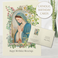 Carte d'anniversaire florale catholique Vierge Mar